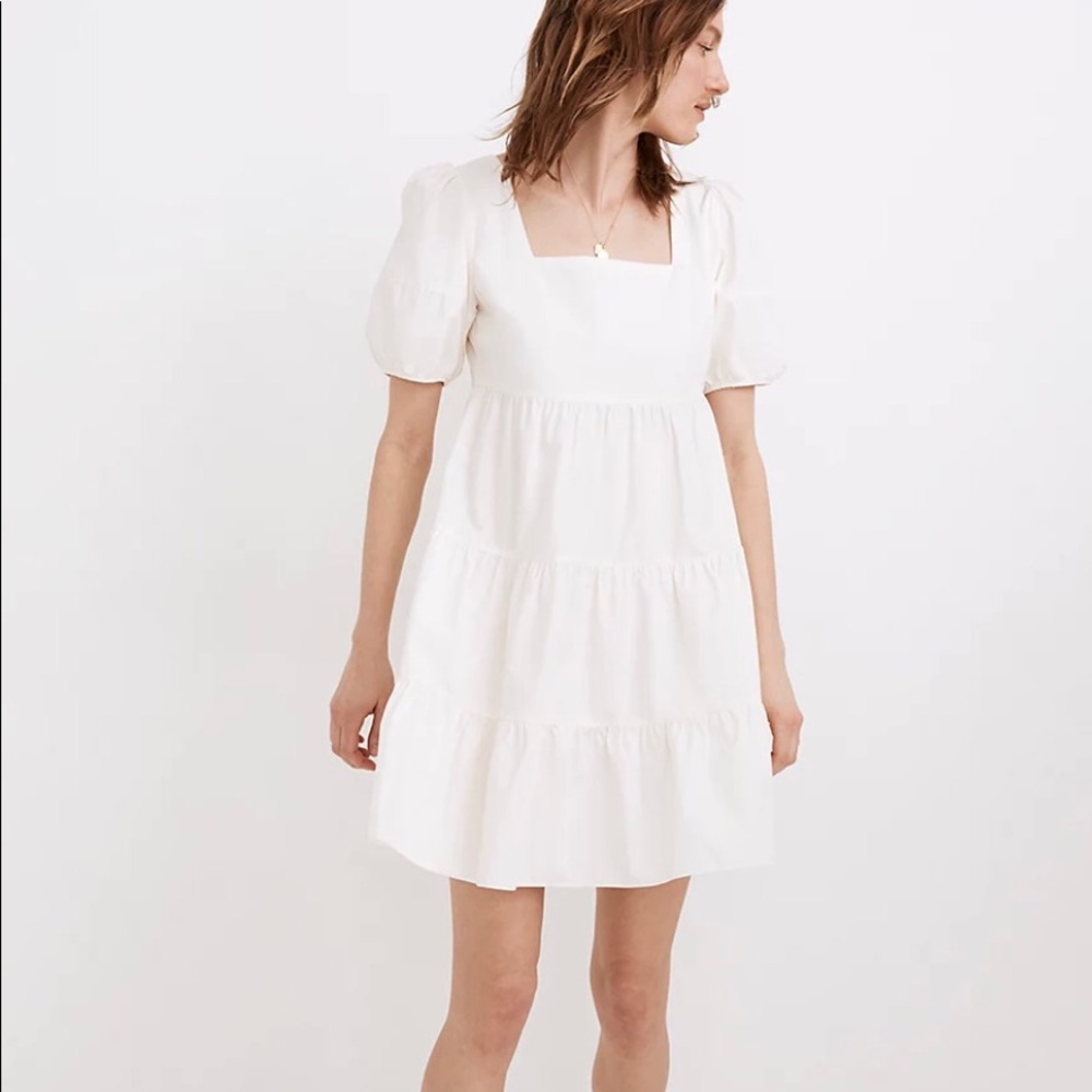 Madewell Poplin Puff-Sleeve Tiered Babydoll Dress